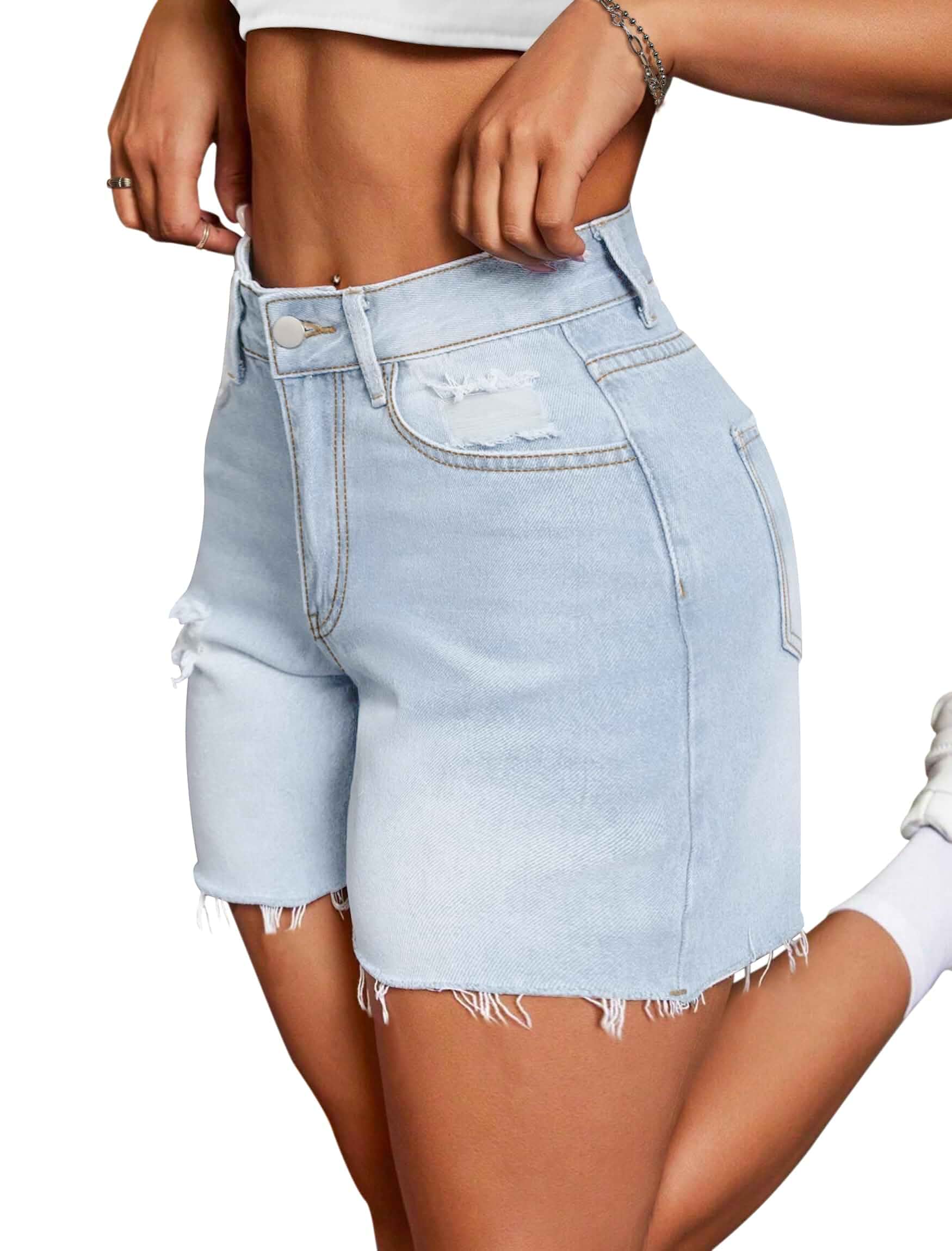 IWD Jean Shorts Womens High Waisted Denim Shorts Ripped Summer Trendy Jorts Regular Fit