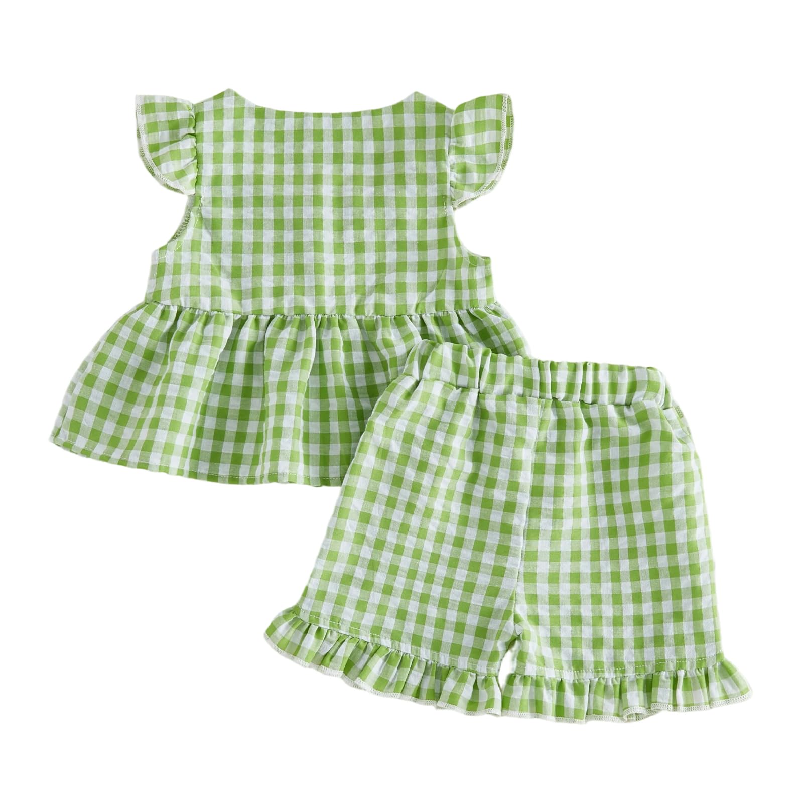 Toddler Baby Girl Summer Clothes Infant Girl Plaid Outfit Strawberry Ruffle Gingham Shirts Dress Tank Top Shorts Set — view 33