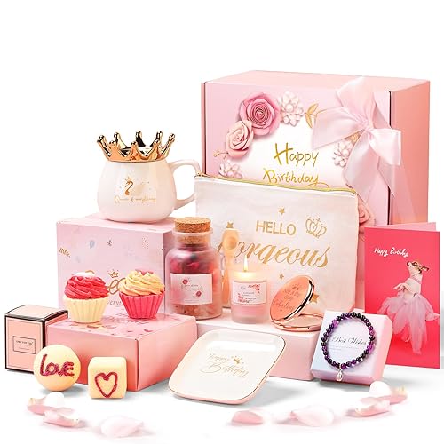 Regalos de cumpleaños para mujeres cesta relajante de spa para ella mamá hermana mejor amiga juego de baño único de feliz cumpleaños regalos de