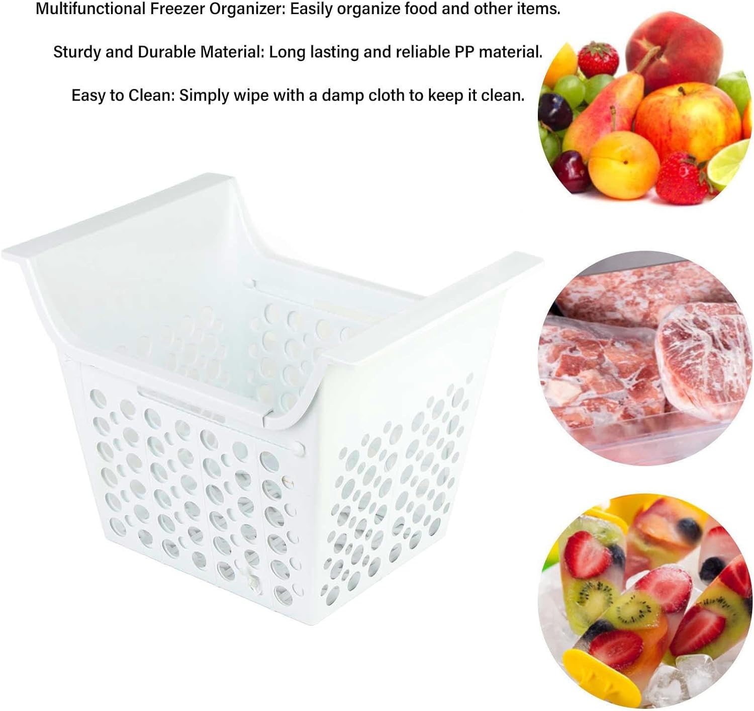 TOPINCN Freezer Storage Organizer Baskets with Handle PP Chest Freezer Basket Expandable Deep Freezer Organizer Bin Heavy Load Chest Freezer Accessory for Kitchen (S)