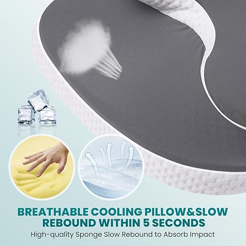 Miniatura 4 de A-Pce Almohada cervical para el cuello, almohadas ergonómicas de espuma viscoelástica para aliviar el dolor de cuello con funda de almohada