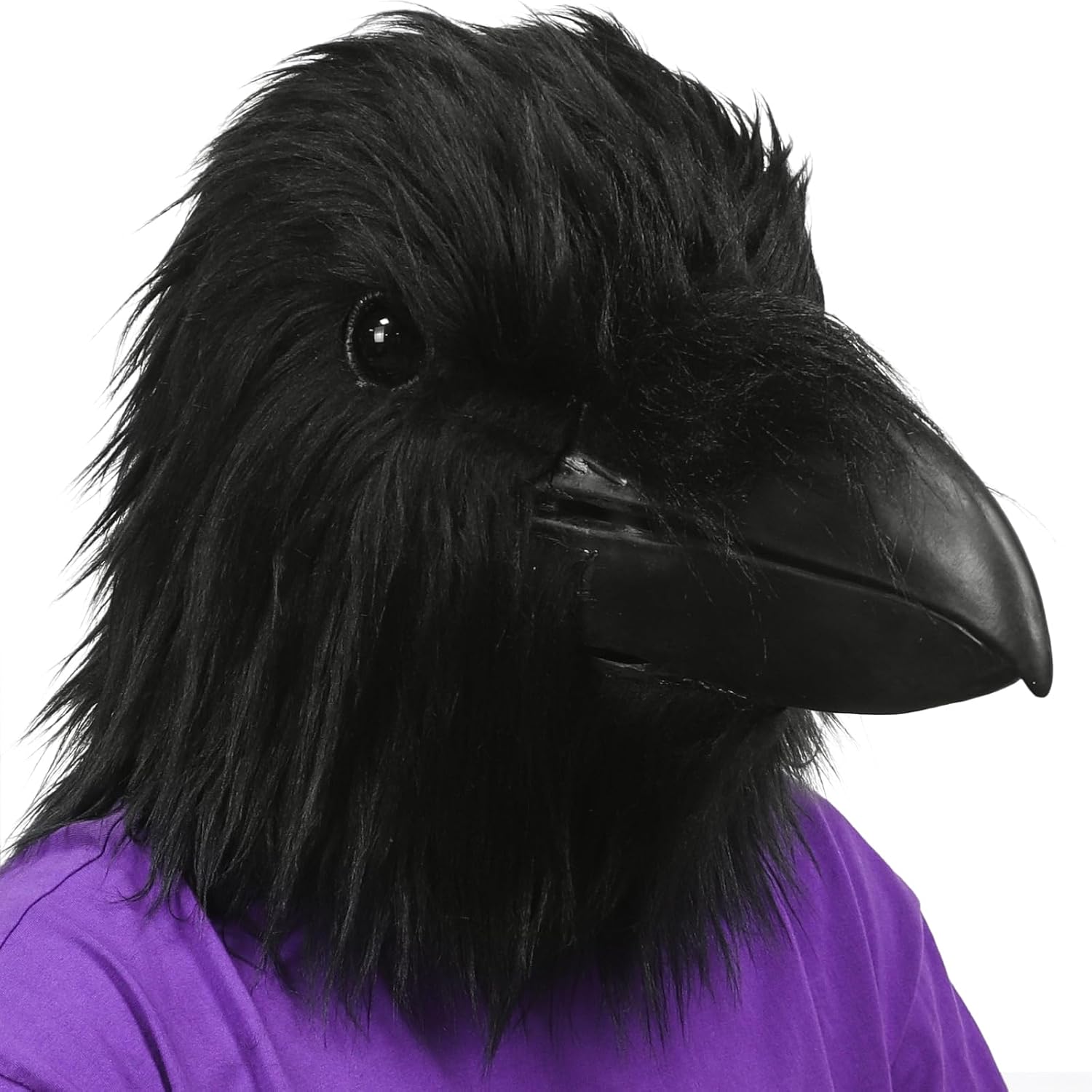 Hairy Raven Mask Latex Black Crow Mask Adult Bird Halloween Cosplay