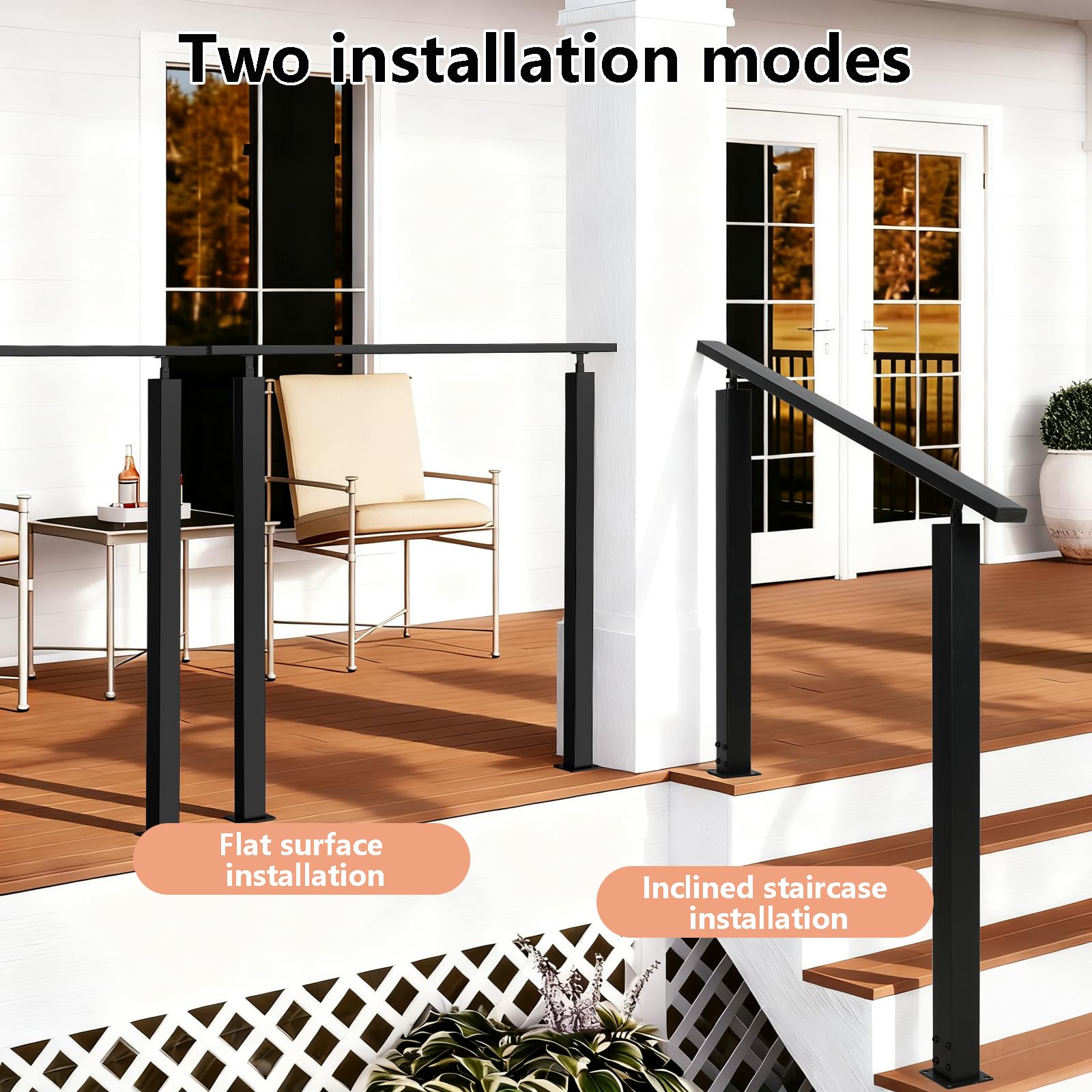 Treppengeländer Außen, Handlauf Schwarz, Winkelverstellbar, Geländer Treppe, Geländer außen, Metall Treppengeländer für Treppen Brüstung Balkon Veranda (Vertical mounting)