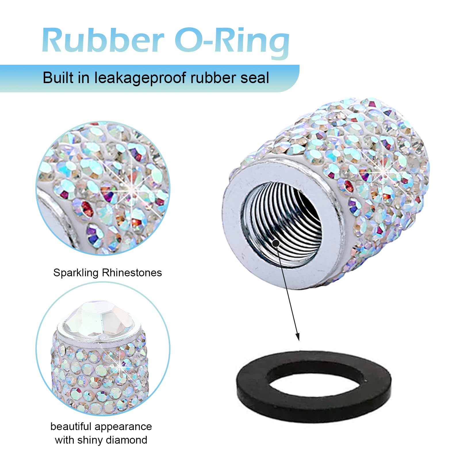 4PCS Bling Tire Valve Caps Crystal Rhinestone Car Wheel Tire Valve Covers Waterproof Dustproof Tire Air Valves Cap — view 4