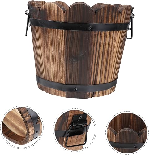 Miniatura 6 de Maceta de madera maciza carbonizada para suculentas, diseño retro de boca ondulada, gran decoración de escritorio, soporte para plantas para el