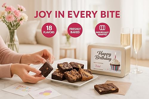 Miniatura 2 de Dulcet Gift Baskets Surtido de brownie de chocolate de cumpleaños delicioso, bocadillos recién horneados, chocolate, queso, nuez, chispas de
