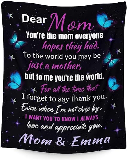 Custom Mom Throw Blanket - Soft, Fuzzy & Warm - 60x80 Inches to My Mom Blankets for Bed, Couch - Black Modern Throws Birthday Gifts from Daughter or Son