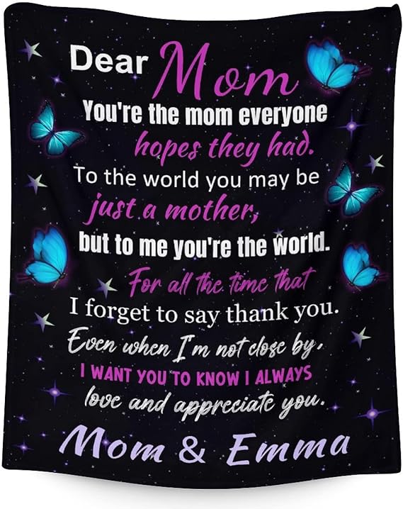 Custom Mom Throw Blanket - Soft, Fuzzy & Warm - 60x80 Inches to My Mom Blankets for Bed, Couch - Black Modern Throws Birthday Gifts from Daughter or Son