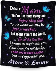 Custom Mom Throw Blanket - Soft, Fuzzy & Warm - 60x80 Inches to My Mom Blankets for Bed, Couch - Black Modern Throws Birthday Gifts from Daughter or Son