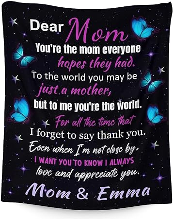 Custom Mom Throw Blanket - Soft, Fuzzy & Warm - 60x80 Inches to My Mom Blankets for Bed, Couch - Black Modern Throws Birthday Gifts from Daughter or Son