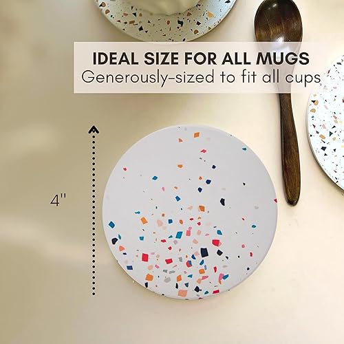 Miniatura 6 de Juego de 6 posavasos absorbentes de terrazo con soporte, posavasos de cerámica para bebidas, decoración de mesa auxiliar, posavasos de piedra