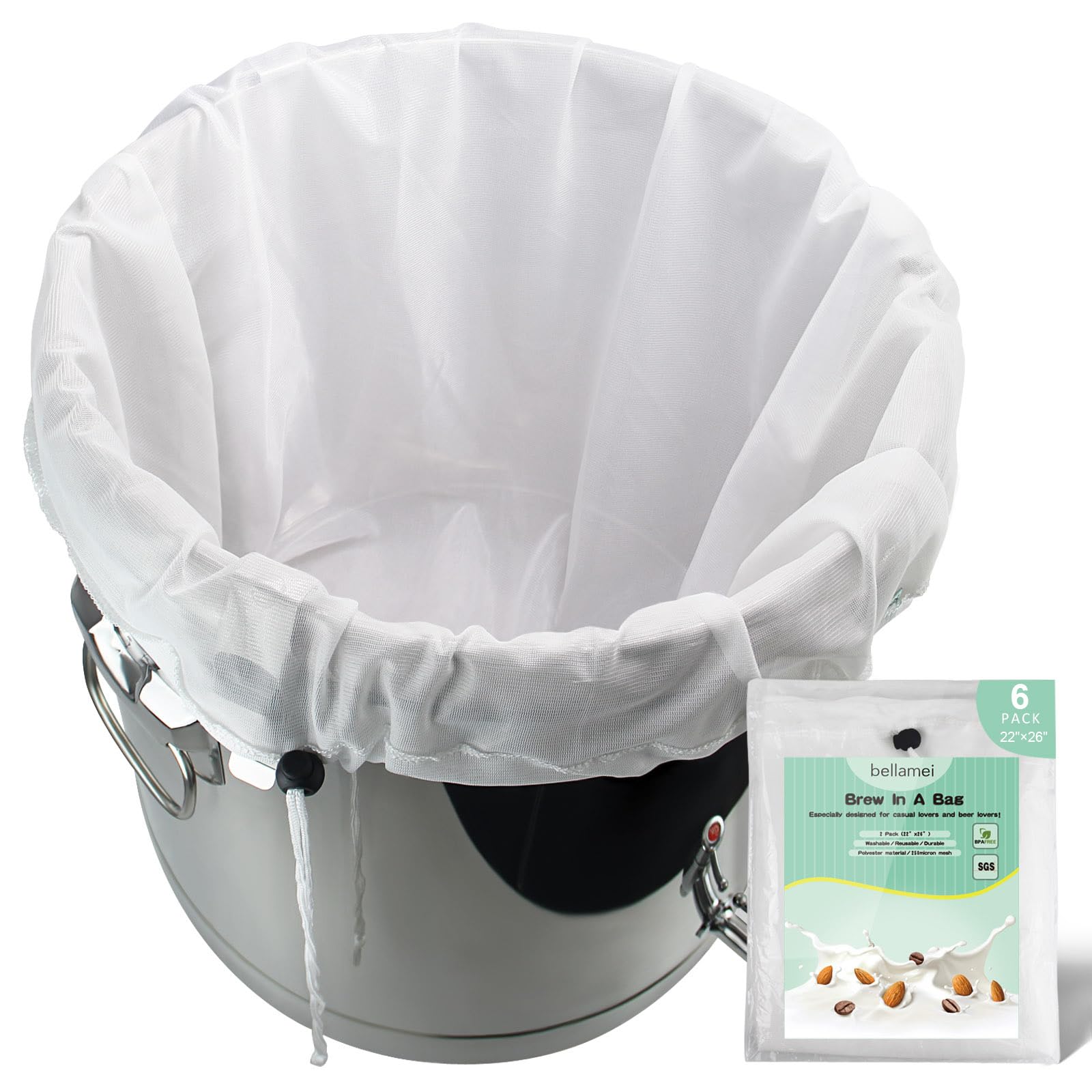 6 Pack Brew Bags, 22 x 26 Inch, 250 Micron BIAB Strainers (6 pack-22"×26")