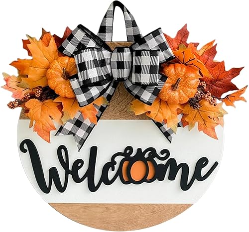 Miniatura 7 de Letrero de bienvenida de otoño para puerta delantera, corona de otoño para puerta delantera, letrero de madera de calabaza para puerta, porche,