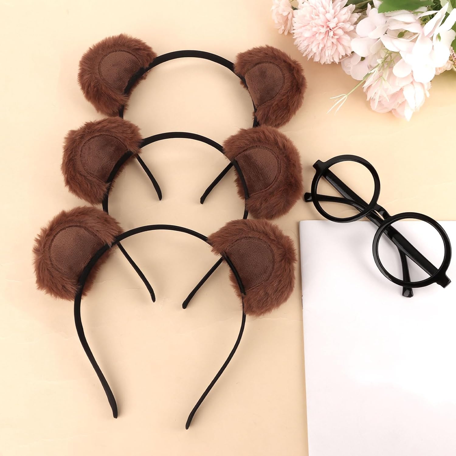 Chipmunk Costume 3 Chipmunk Ears Headband 1 Round Glasses Frame Set for Halloween Costume Cosplay Party Supplies Daily Care Headband