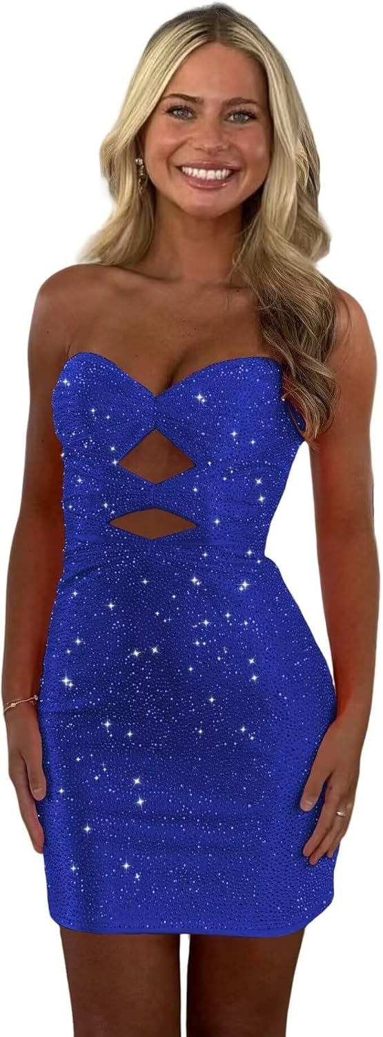 Sparkly Sequin Homecoming Dresses for Teens Strapless Tight Short Cocktail Party Dress 2025