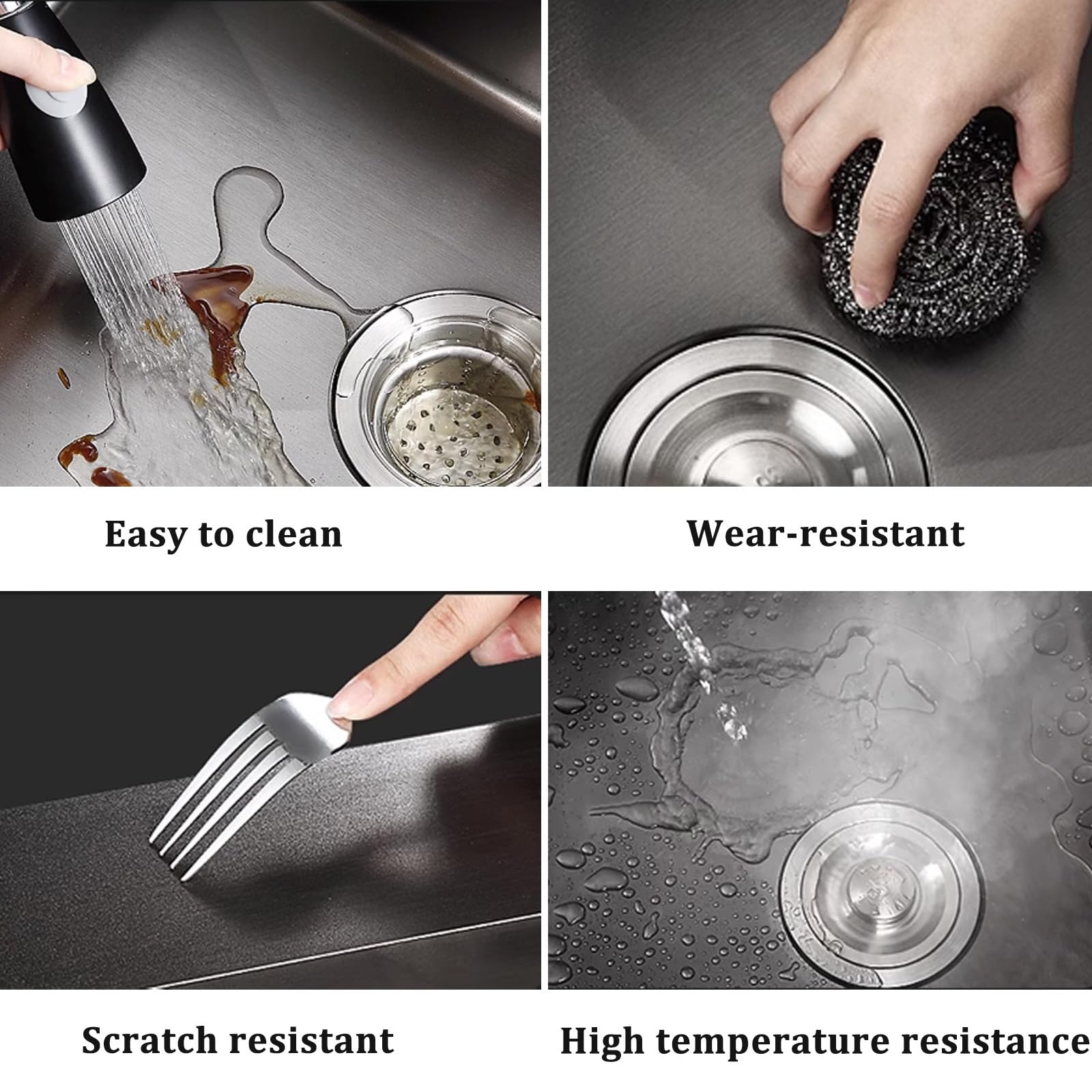 Fregadero De Acero Inoxidable Negro Fregadero De Cocina Fregadero Grande De Dos Senos Grifo Extraíble Negro Accesorios Completos, 82x45x22cm