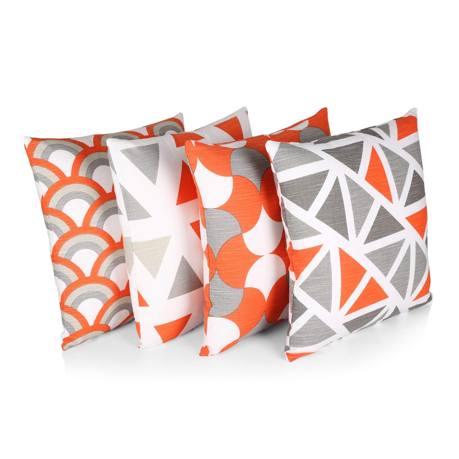 Penguin Home100% Cotton Cushion Covers Cushions for Sofa Modern Line Decorative Square Luxury Pillowcases for Couch Livingroom Sofa Bed with Invisible Zipper45x45cm 18x18 Inches Orange/Grey