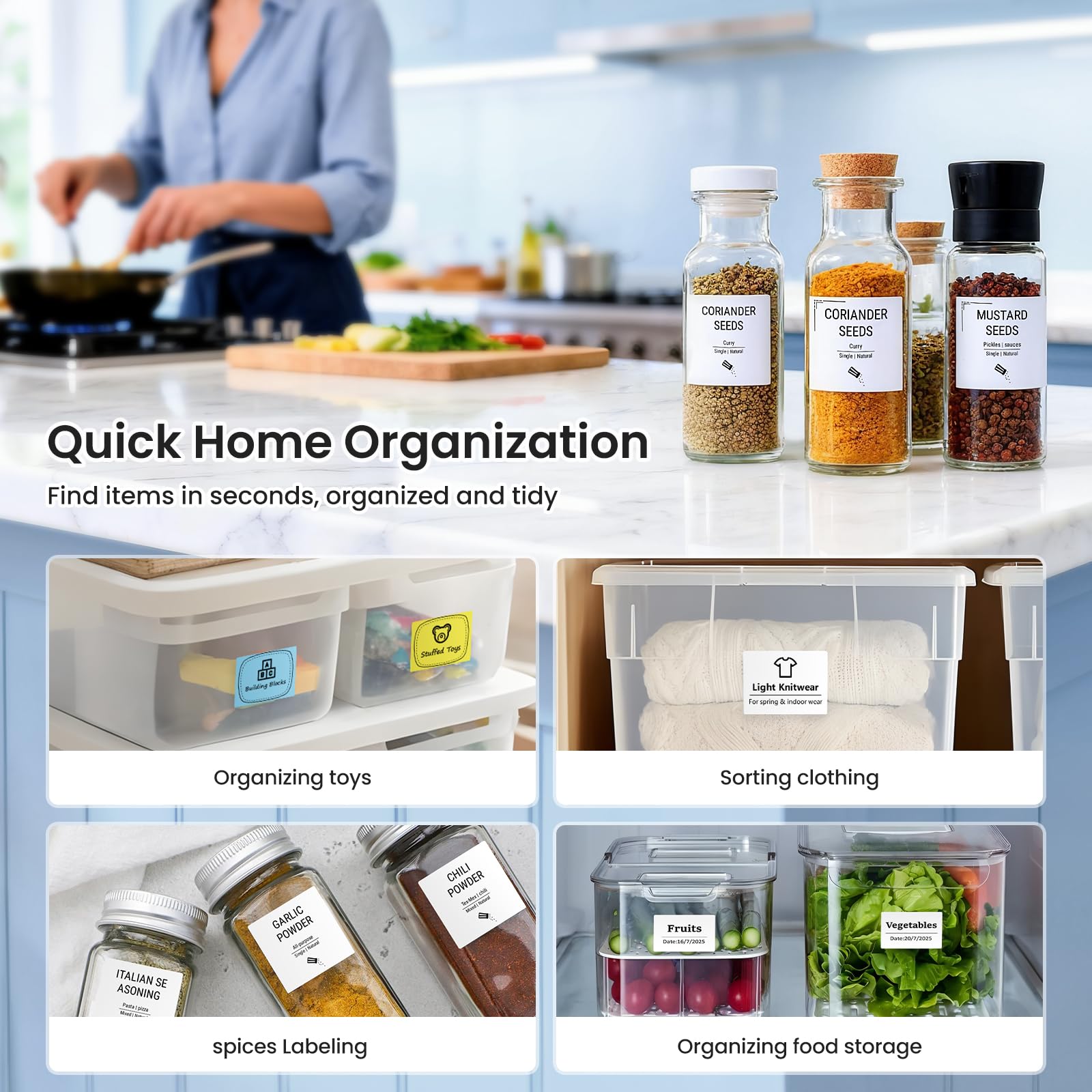 CLABEL Mini Stampante Etichette Portatile: 221B Bluetooth Termica Etichettatrice Adesive Codice a Barre Compatibile con iOS e Android Label Printer con 1 Rotolo di Etichette per Ufficio Casa(Blu)