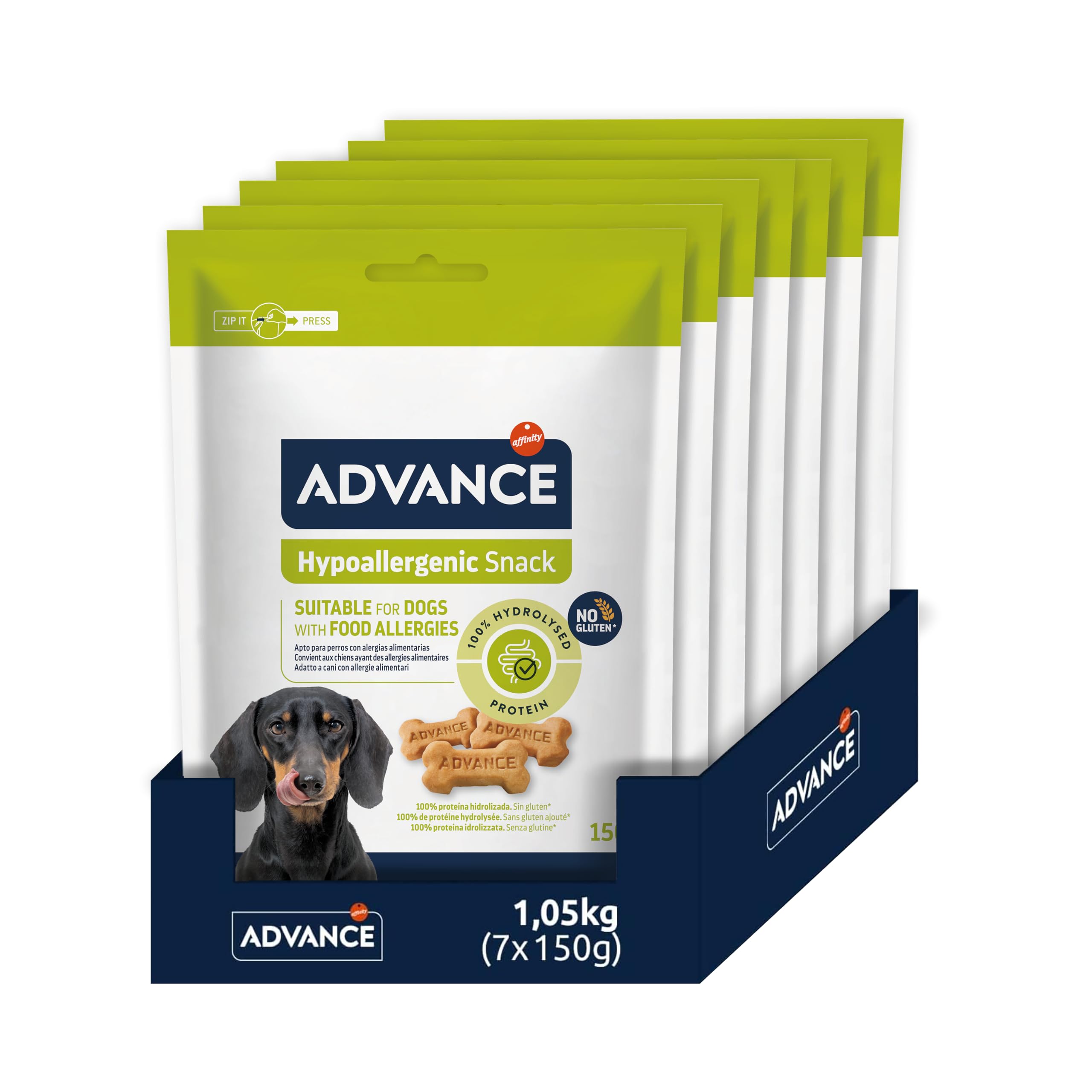 ADVANCE Snacks Hypoallergenic - Galletas Para Perros - Pack De 7 x 150 g - Total 1,05 kg