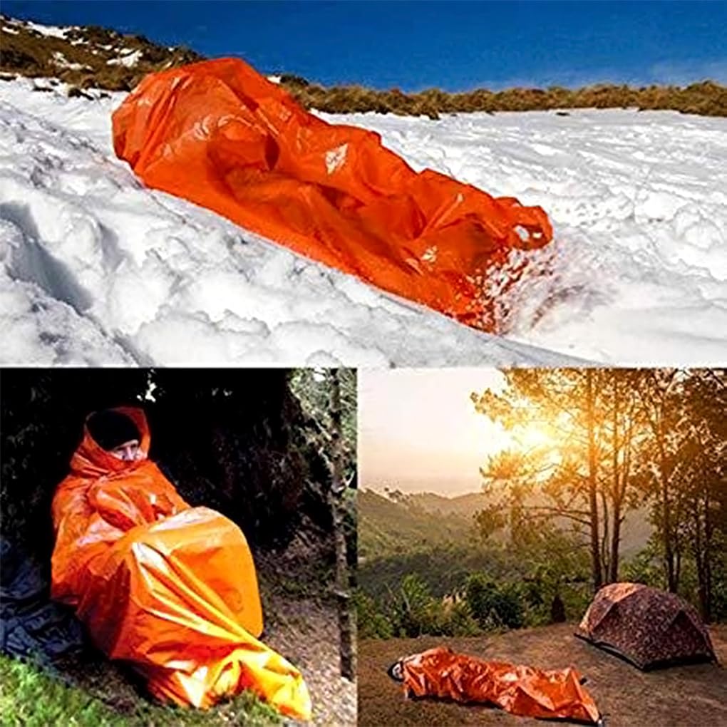 Juego de 10 sacos de dormir para exteriores, ligeros, con aislamiento térmico, manta de primeros auxilios, cálida, impermeable, kit de supervivencia, senderismo, aventura, saco de dormir