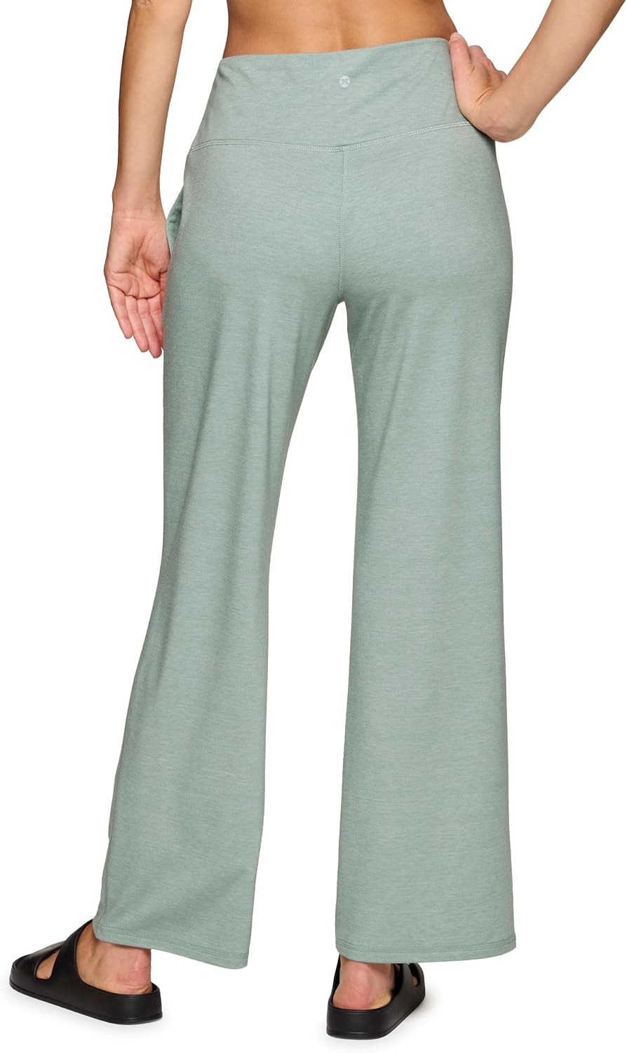 RBX Lightweight Wide Leg Pant for Women, Flat Front Waistband French Terry Lounge Pants with Pockets for Yoga, Casual Wear