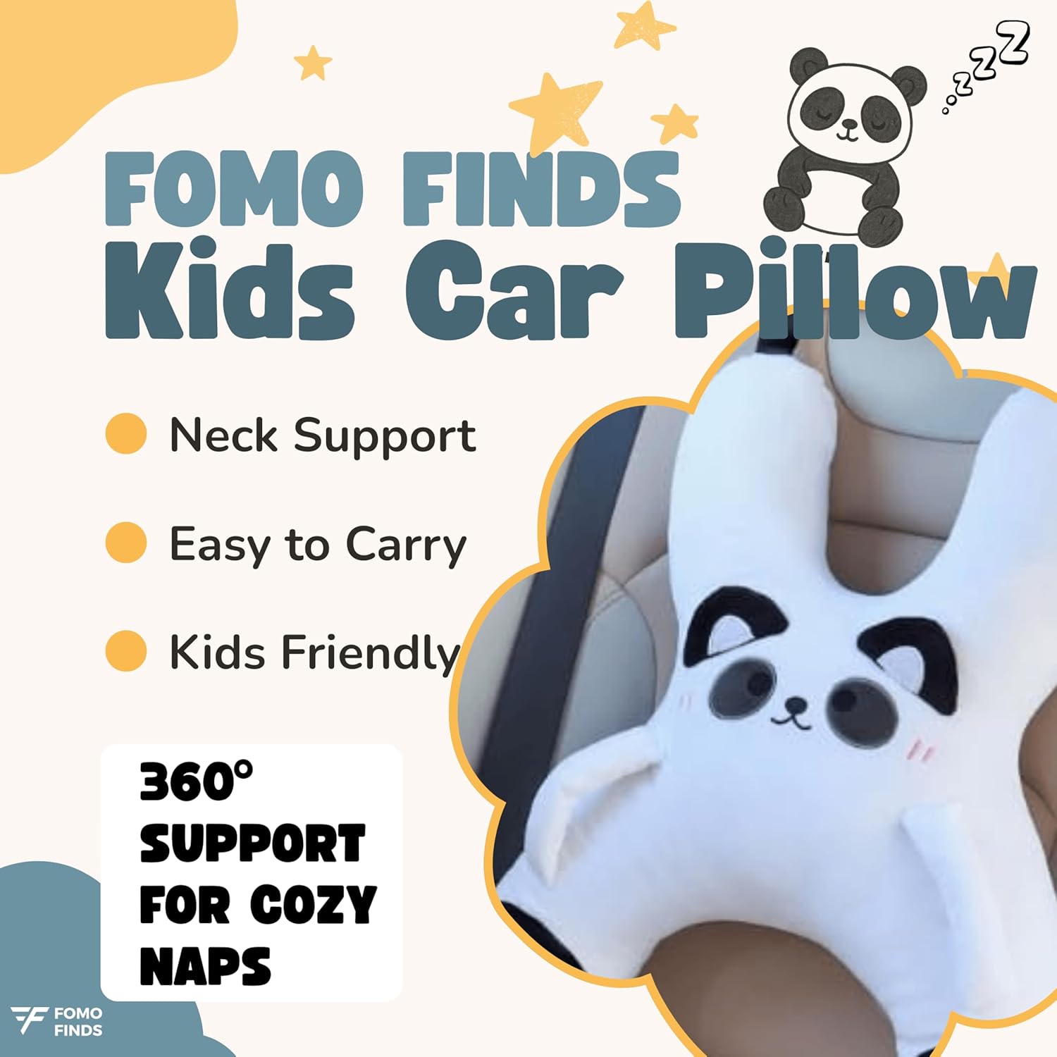 Kids Car Sleeping Pillow - X-Shaped Plush Animal for Neck & Back Support - Hands & Seat Belt Slot - Machine Washable & Compressible - Perfect for Car, Plane, Train, Boat & More - White - Image 3