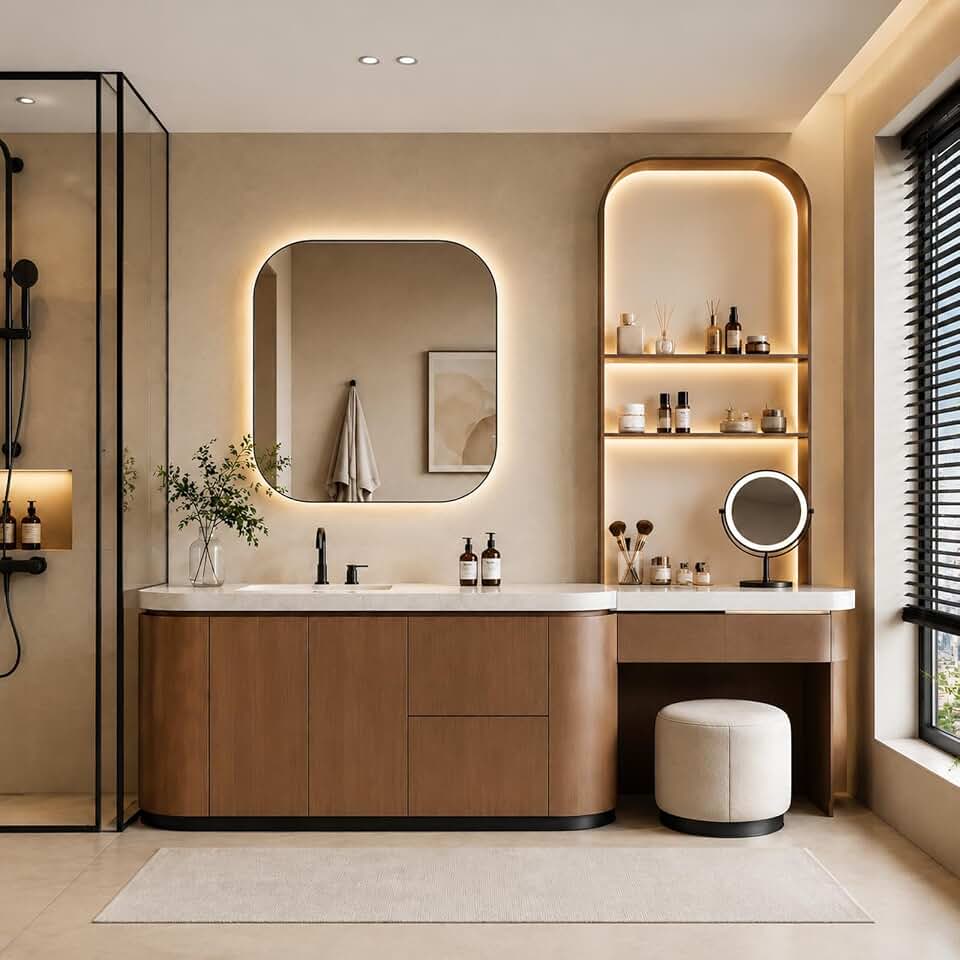 102 in Freestanding Bathroom Vanity with Makeup Area & LED Mirror