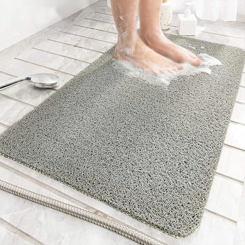 Yunzhou1230 Non Slip Shower & Bath Mat Anti Mould - Bathtub Mat with Drainage, Grey Loofah Style PVC - Washable, Quick-Drying, Non Slip Shower Mats for Inside Shower