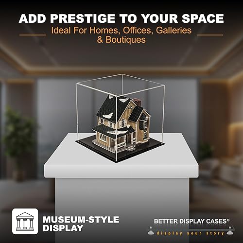 Vista 284 de Better Display Cases Versátil vitrina de acrílico transparente - Caja rectangular grande con base blanca 18" x 12" x 3" (BK09)