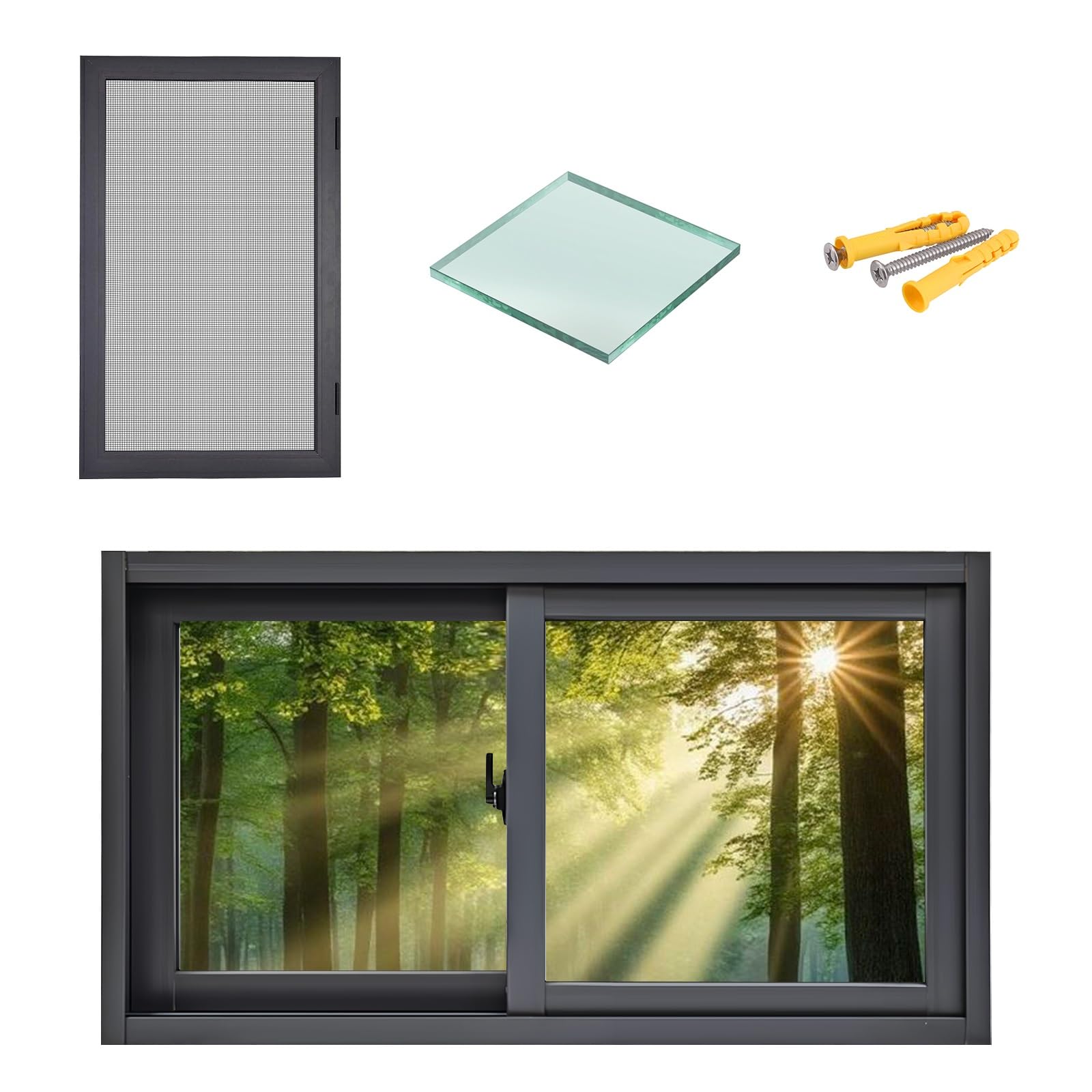 Ventana deslizante horizontal gris oscuro 91x61 para almacén y sótano hermética