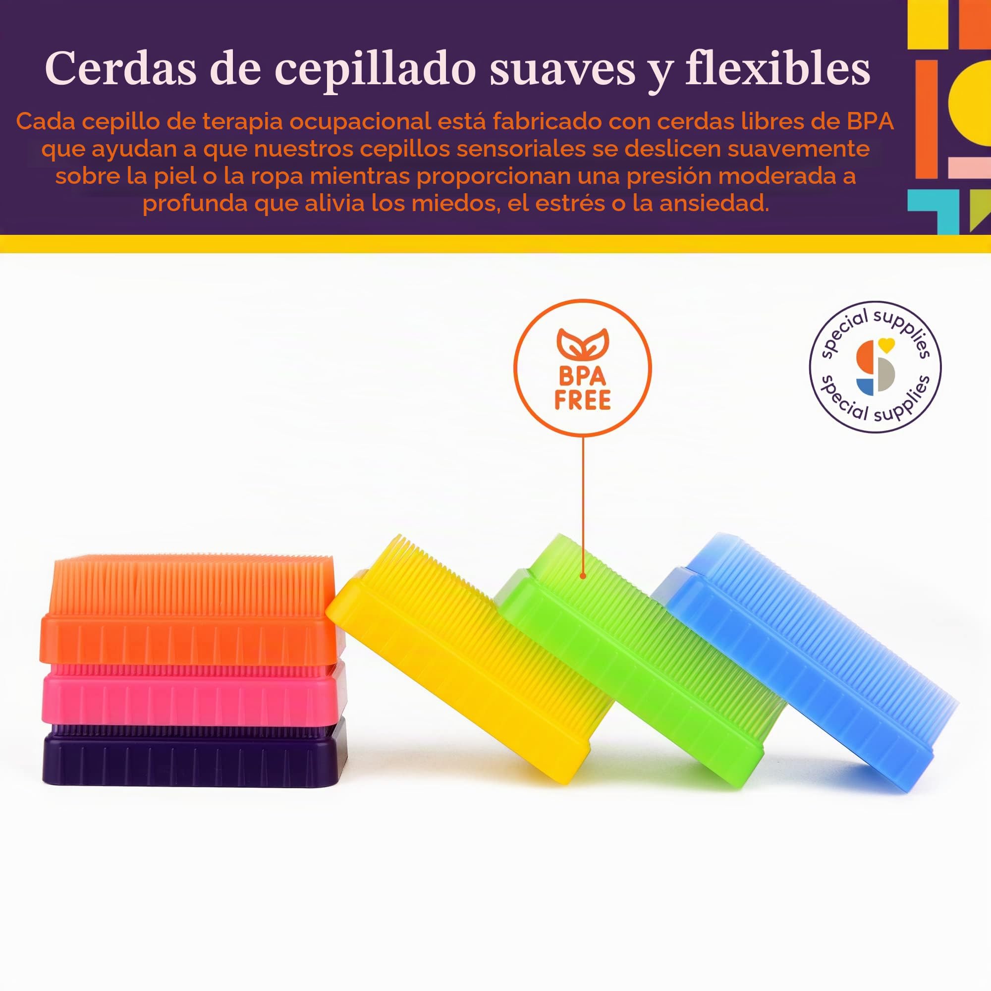 Special Supplies Cepillo sensorial para terapia terapéutica para cepillado ocupacional y sensorial, herramientas estimulantes y calmantes para niños y adultos, cerdas suaves y flexibles, sin látex