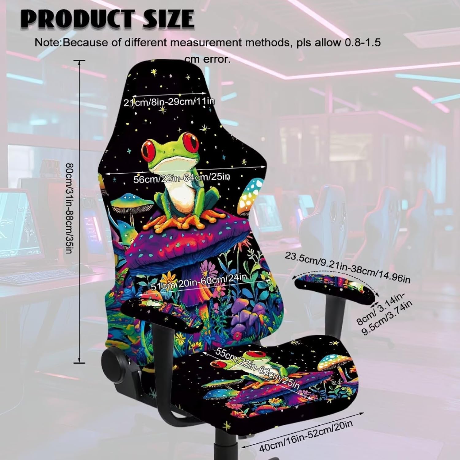 Cute Frog Gaming Chair Cover 4 PCS with Armrest Covers Stretch Computer Chair Cover Easy Installation Gaming Chair Seat Cover for Office Reclining Racing Decor