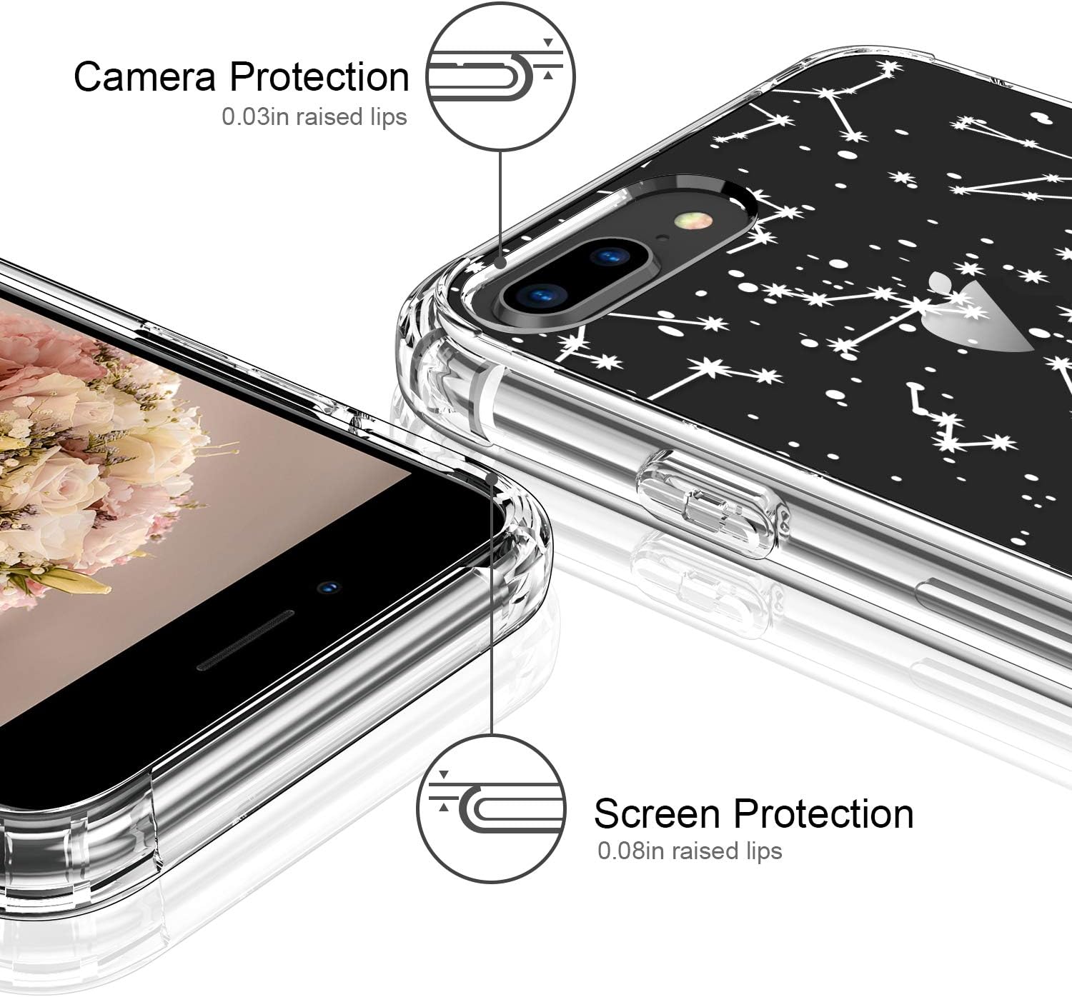 ICEDIO iPhone 8 Plus Case,iPhone 7 Plus Case with Screen Protector,Clear Cover with Beautiful Constellation Patterns for Girls Women,Shockproof Protective Phone Case for iPhone 8 Plus/7 Plus