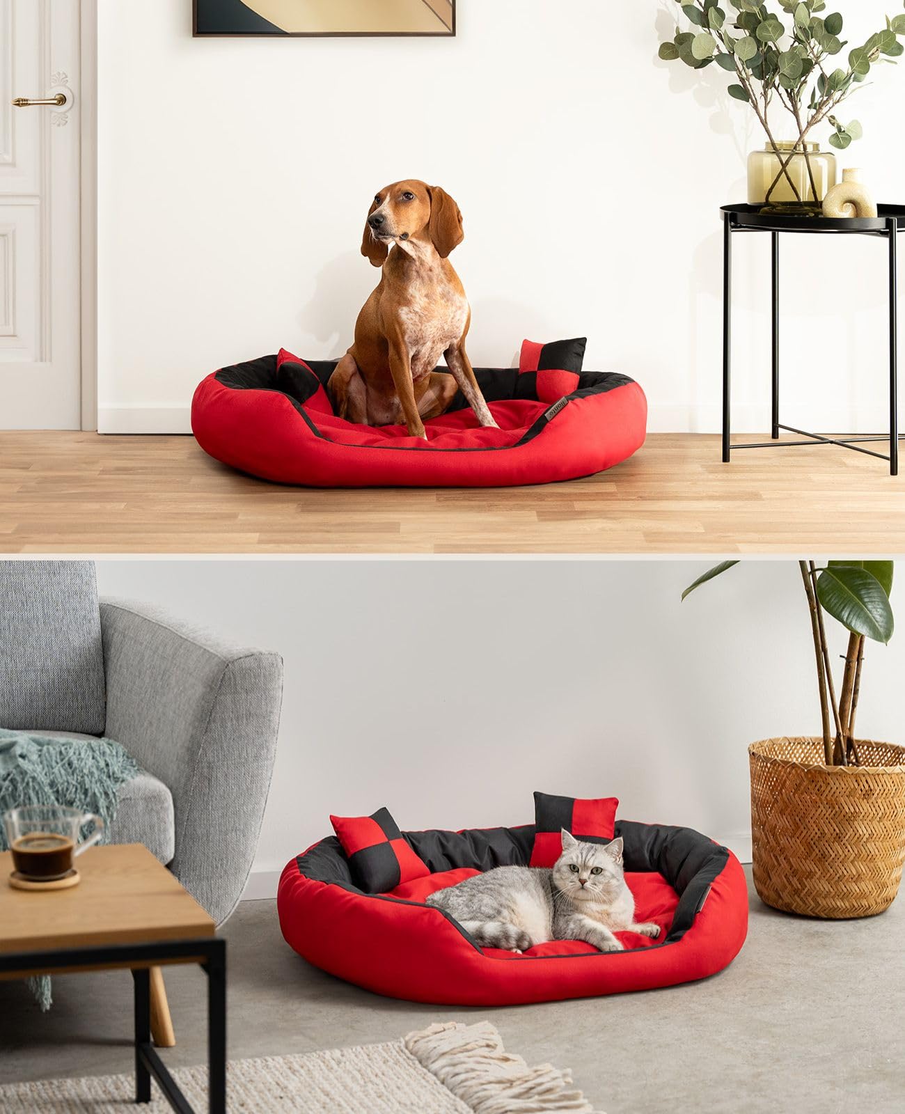 lionto 4 in 1 Lettino per Cane, (M) 85x70 cm Rosso/Nero