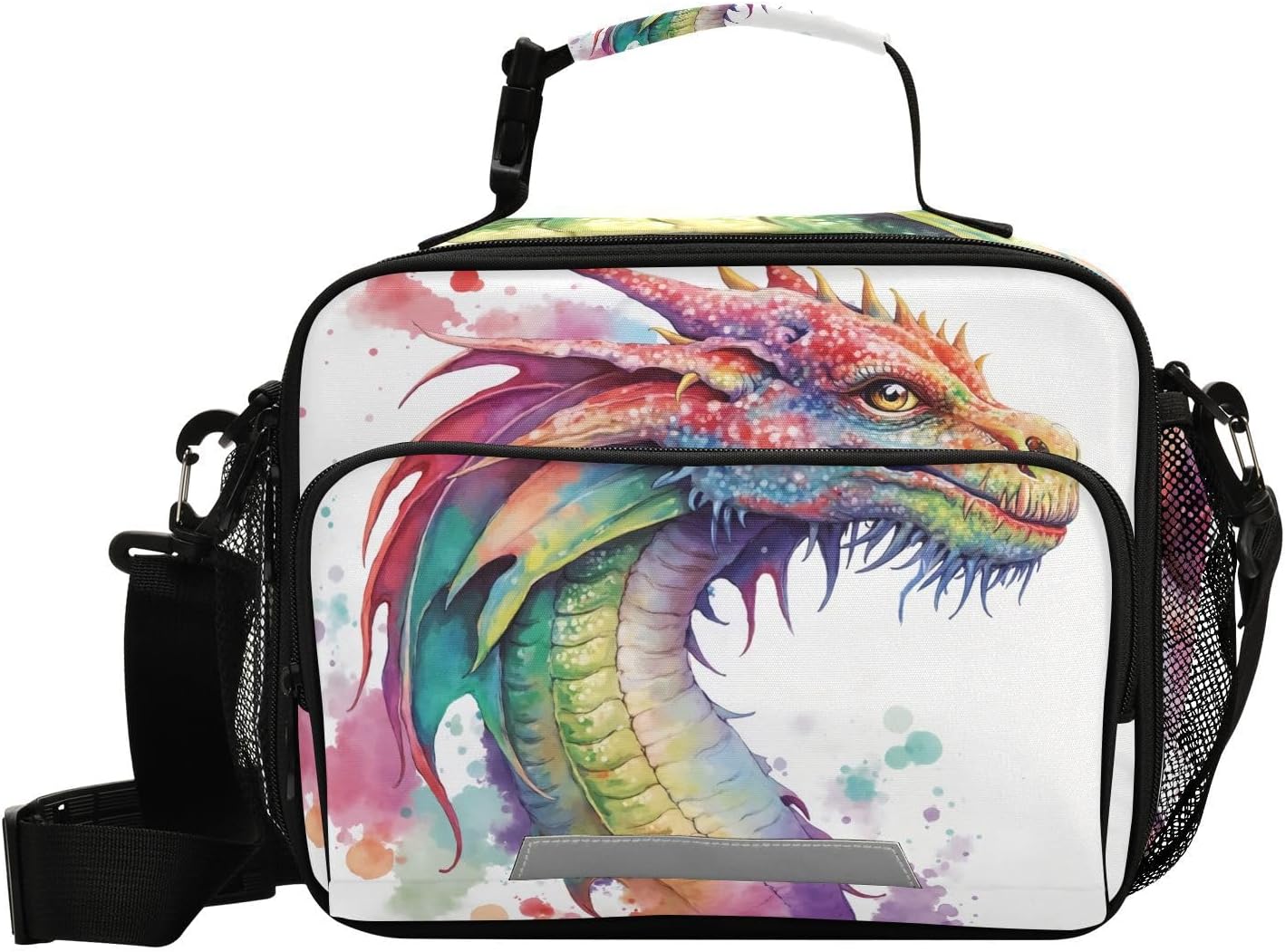 Watercolor Dragon Lunch Box for Boys Girls Insulated Lunch Bag Kids Cooler Tote Shoulder Strap Reusable for School Travel Picnic
