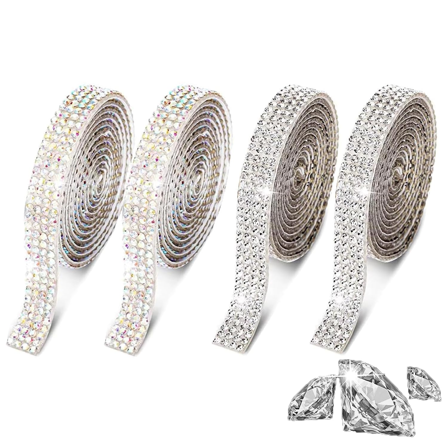 Rxkfigx Silver Glitter 4 Rolls Resin Rhinestone Crystal Rhinestone Diamond Ribbon Strips Sparkling Diy Decoration Rhinestone Strips Rhinestone For Diy Art Crafts Two Styles