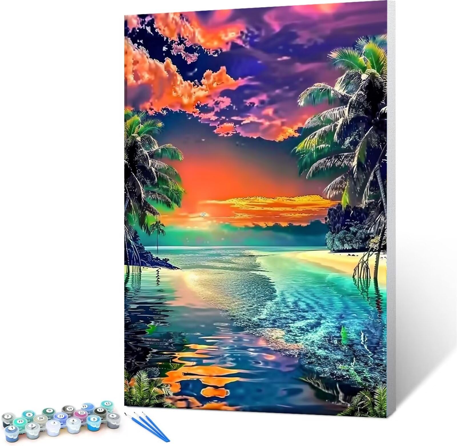 Peepezo Malen Nach Zahlen für Kinder, Erwachsene und Anfänger, DIY Paradies Malen Nach Zahlen für Mädchen und Jungen, Insel Zentimeter, Ohne Rahmen - Kinder ab 6 Jahren 60x80cm (mit Rahmen)