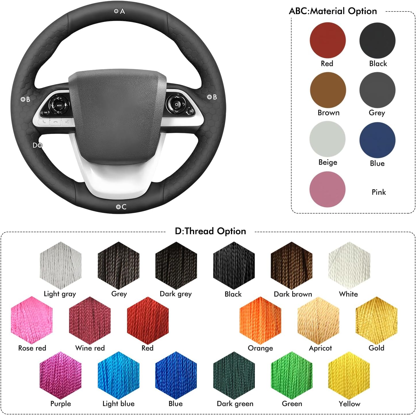 MEWANT Steering Wheel Cover for Toyota Prius 4 / Prius Prime/Mirai Hand-Stitched Leather Car Steering Wrap
