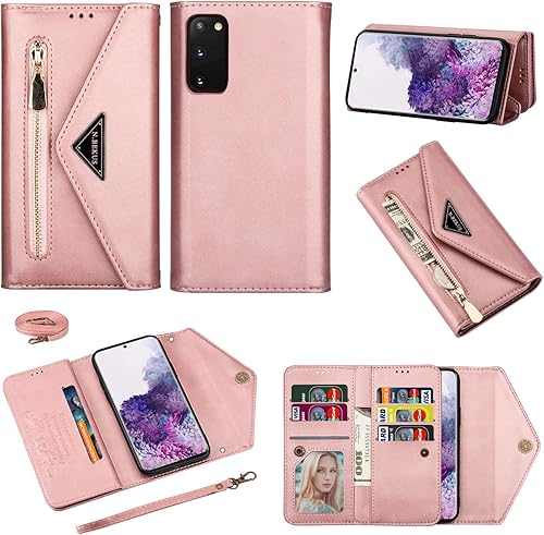 Furiet Funda tipo cartera para Samsung Galaxy S20 5G de 6.2 pulgadas de cuero con cremallera con tarjetero para tarjeta de crédito, correa para el