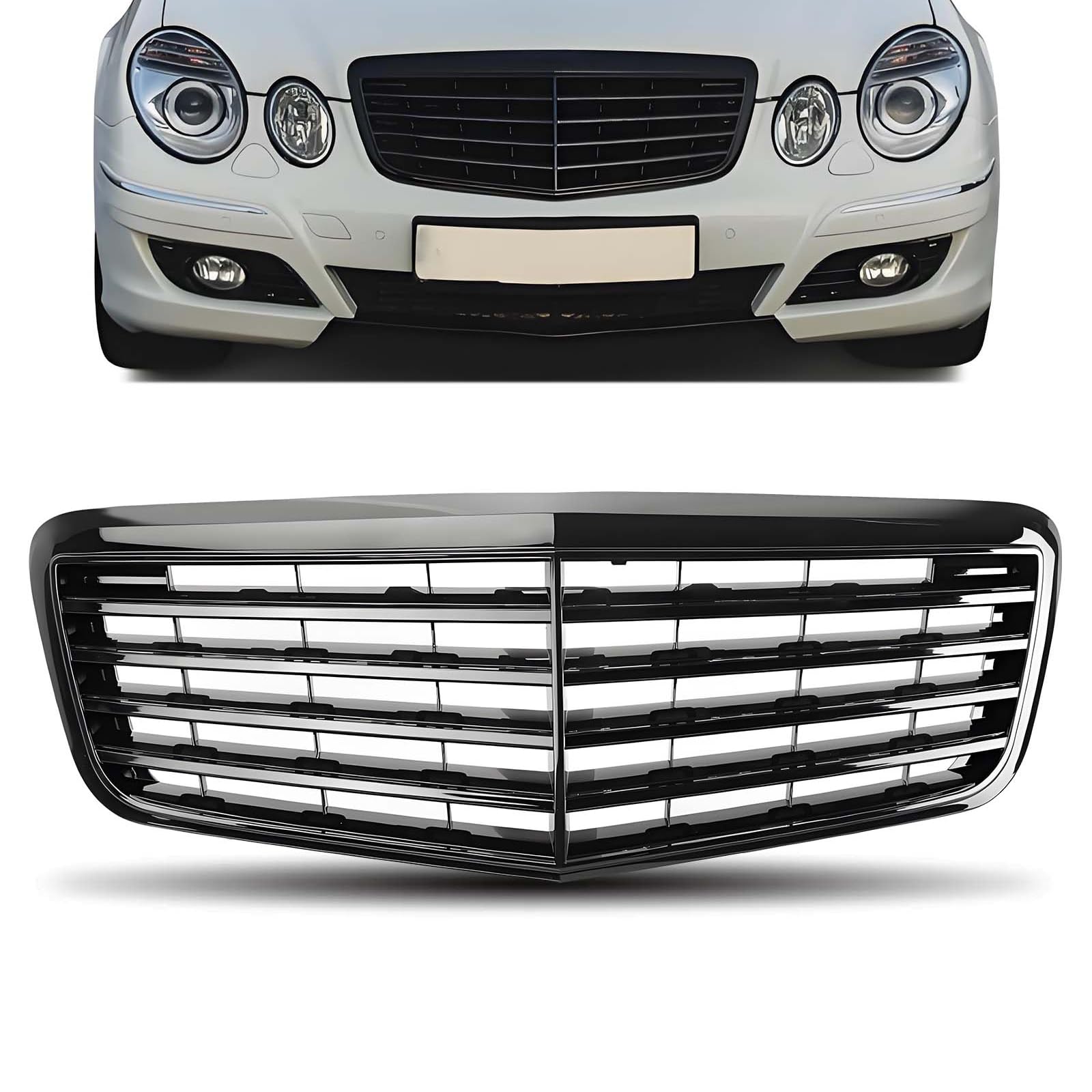 Front Grill Bumper Grille Compatible with Mercedes Benz 2007 2008 2009 E-Class W211 E350 E550 E63 AMG, Black