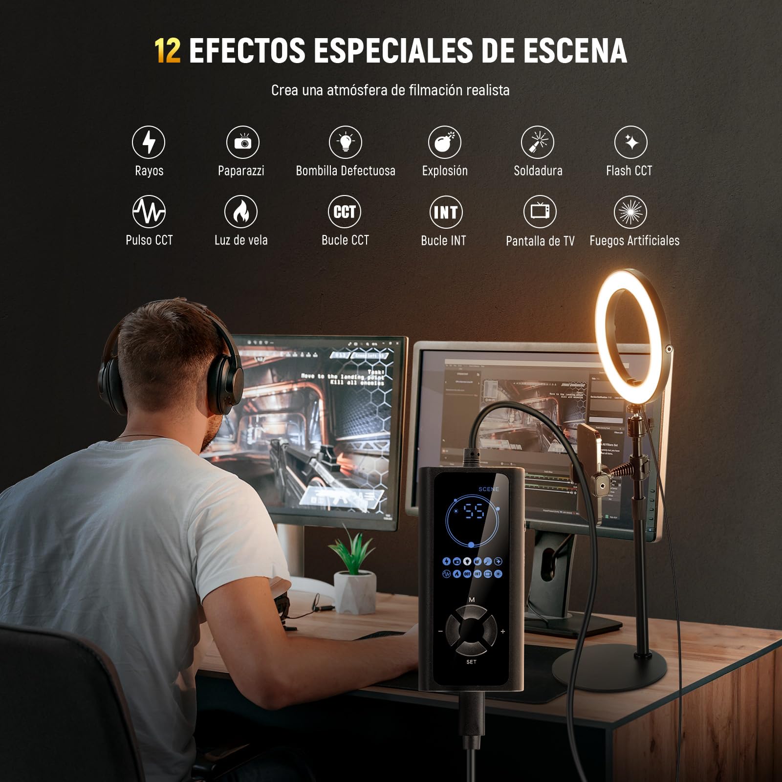 NEEWER 8" 18W Aro Luz Escritorio Alta Potencia con Stand & Soporte Móvil,Aro Luz Circular Selfie para iPhone Streaming Vlogging Grabación Iluminación Kit para Videoconferencia Portátil Zoom Call,RH8B
