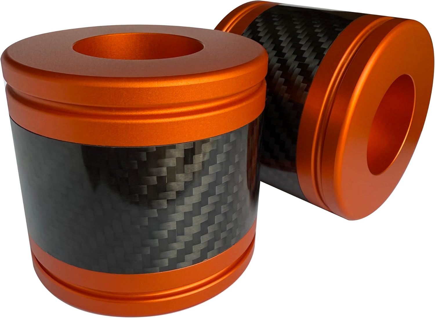 Motorcycle front and rear crash bar decorative wheels, engine crash bar sliders, and saddlebag crash bar decorative covers, CNC machined with embedded carbon fiber accents. (orange)