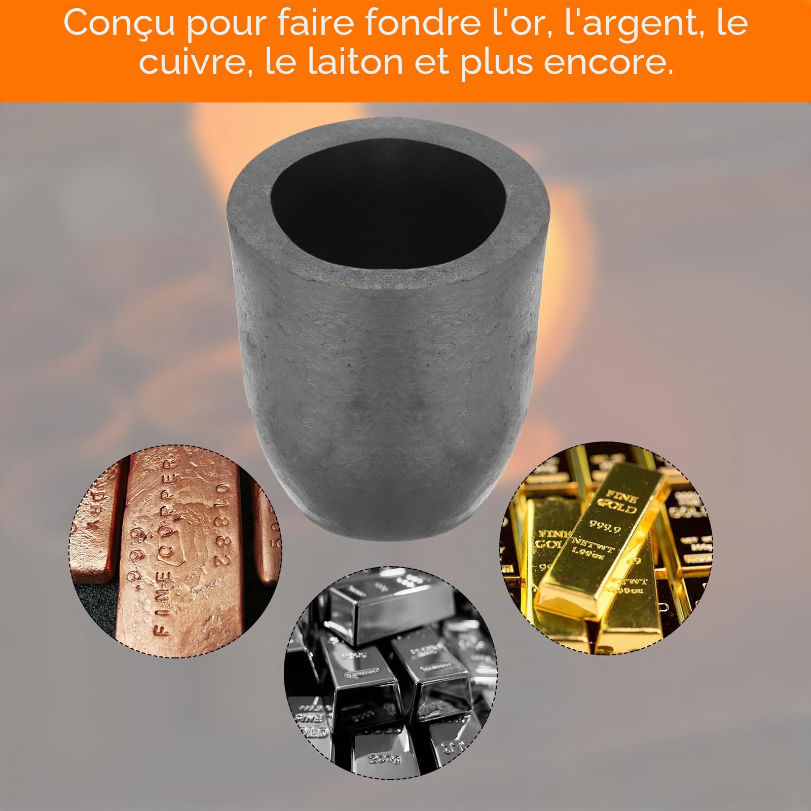 QUARKZMAN Crucible en Graphite Silicium, 1.3kg Creuset pour Coulée de Cuivre, Creuset pour Fusion de Métal, Moule pour Fusion D'Or, D'Argent, 1.97 Pouce ID x 3.15 Pouce H
