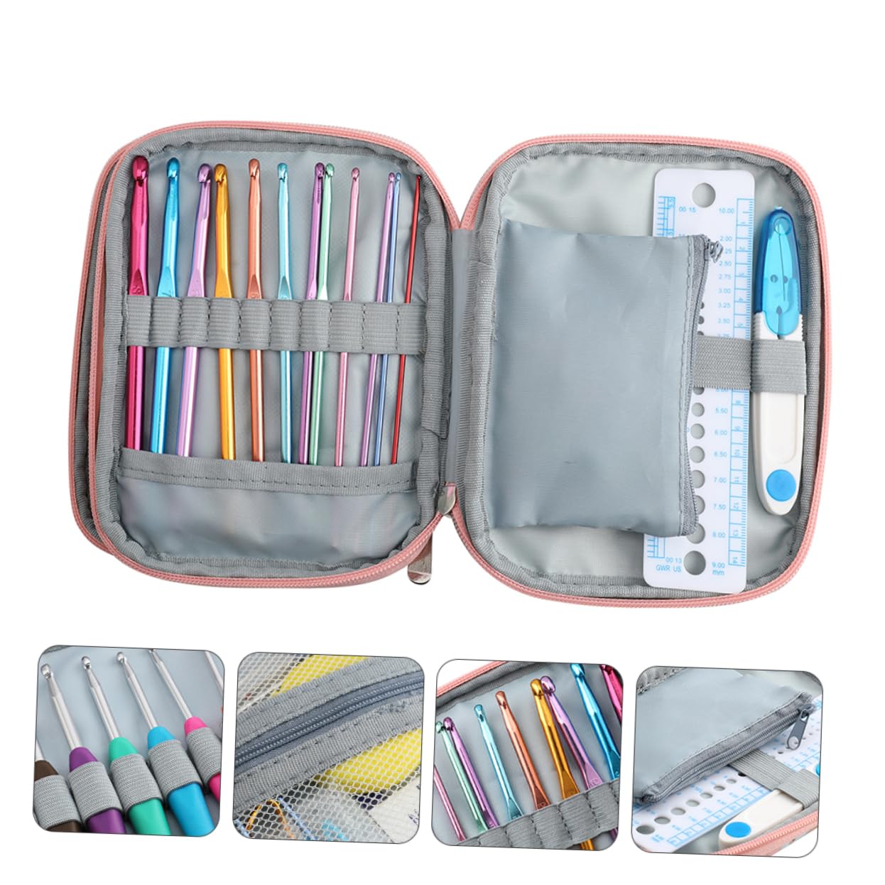 SHINEOFI 1juego Completo De Herramientas De Mano Con Agujas De Ganchillo y Bolsa De Almacenamiento Kit De Tejer Para Principiantes y Aficionados Al Crochet