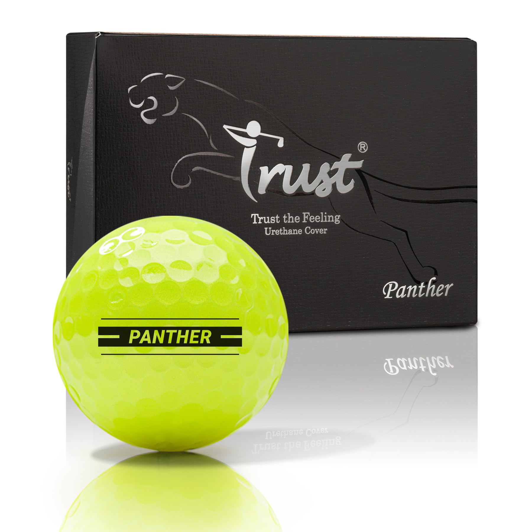 Trust Golfbälle Panther – Urethan, weiches Schlaggefühl, gerader Flug, gute Stoppkontrolle, BIG MAX Kern für weite Flüge, optimale Kombination aus Weite & Spin-Kontrolle, 12/48 Bälle, Weiß/Gelb/Orange