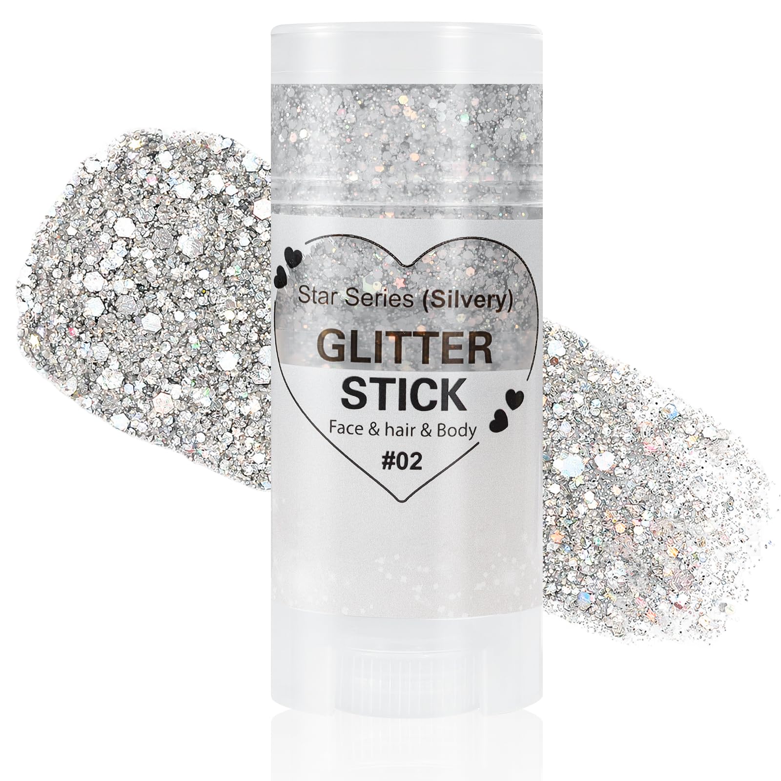 Mysense Silver Body Glitter Stick,Face Hair Glitter Makeup,Sparkling Mermaid Sequins Chunky Glitter Face Paint,Singer Concert Outfit Festival Rave Accessories for Women and Kids