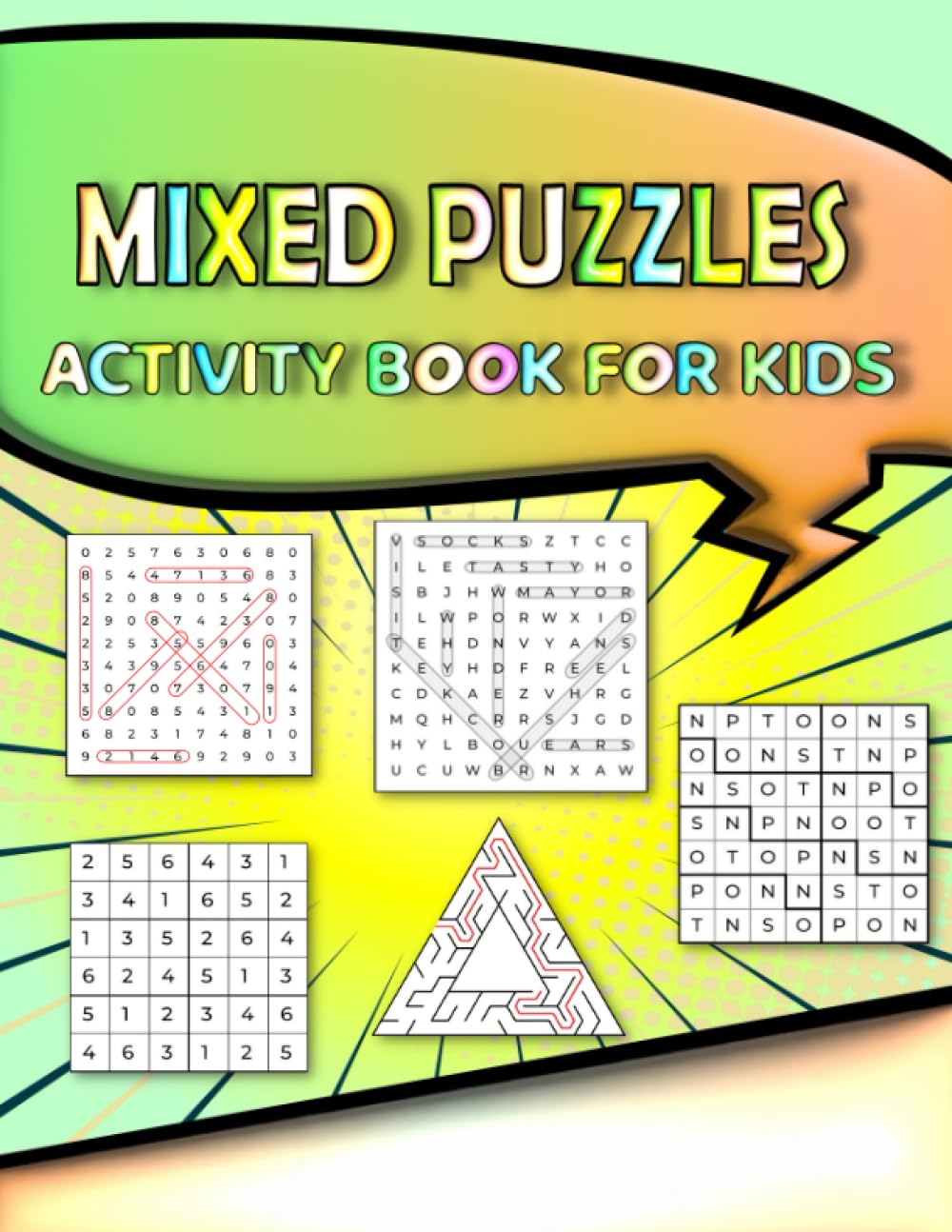 Mixed Puzzles Activity Book For Kids: This Activity Puzzle Book Has Mazes, Sudoku, Word Search, and More Items for Kids