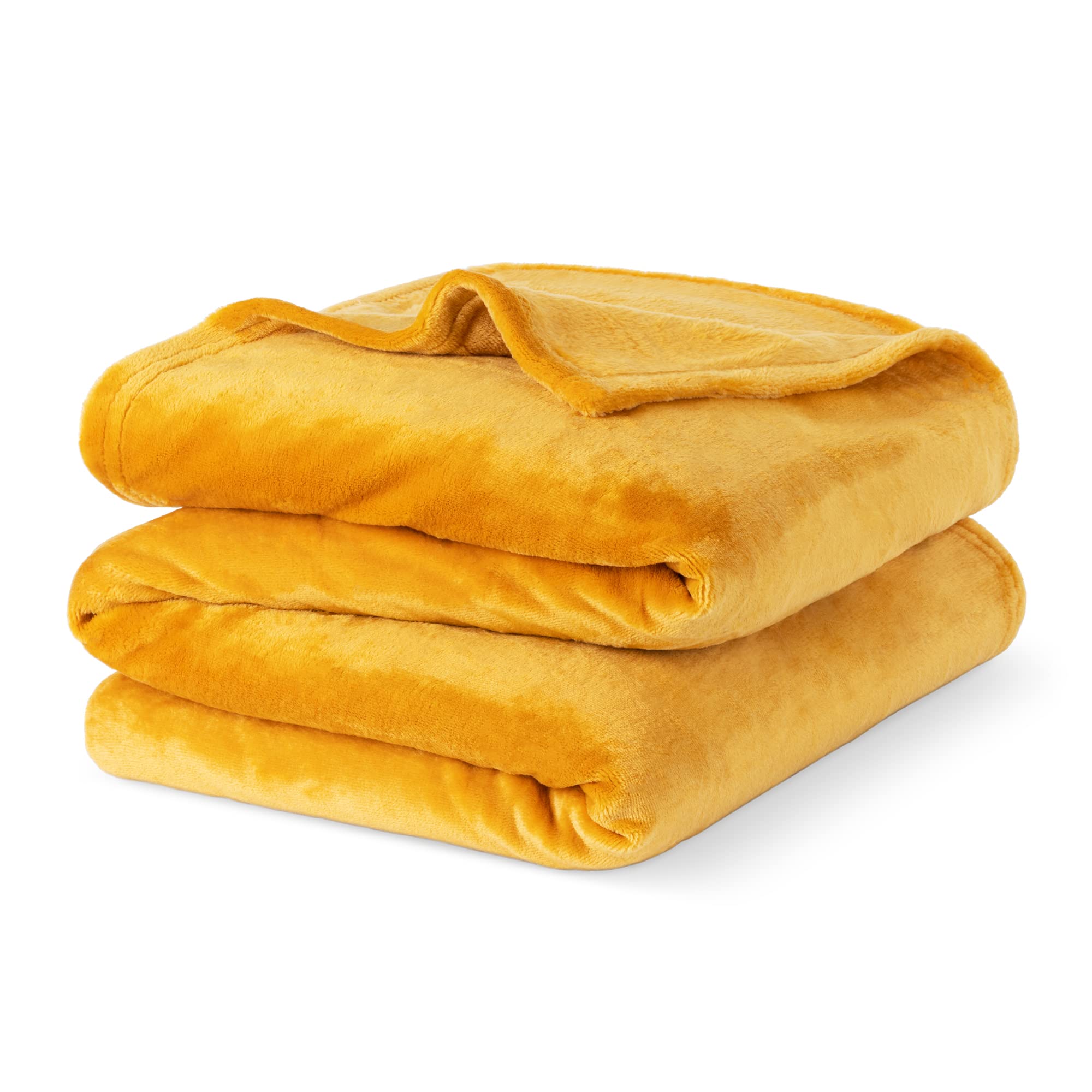 LIVIVO Flannel Fleece Blanket- Super Soft Cosy Cuddly Sofa Throw - Perfect For Bed, Sofa, Travel, Picnic & Camping- Single/Double/King (Ochre, Double)