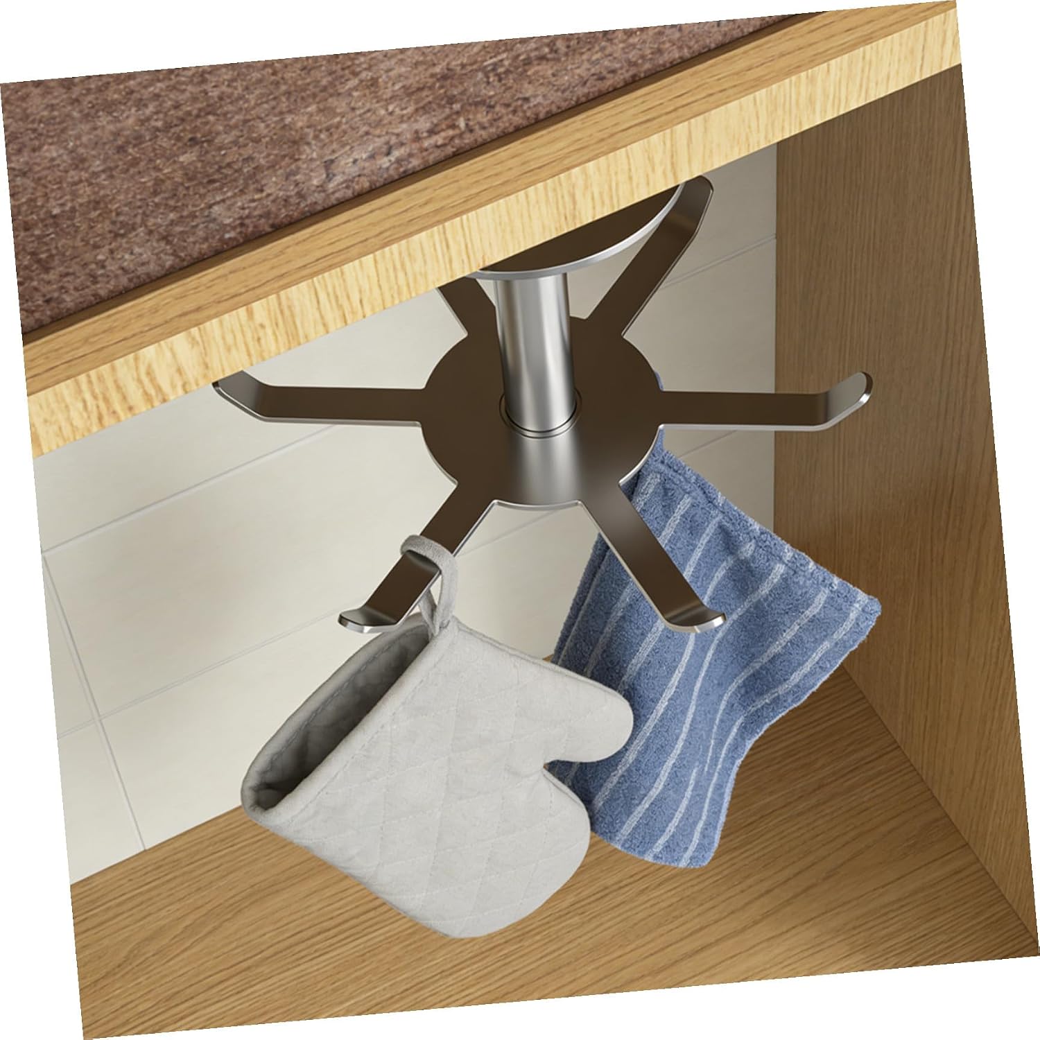 2pcs 304 Stainless Steel Kitchen Rotating Hooks Heavy Duty Under Cabinet Utensil Hangers for Cookware Storage and Organization