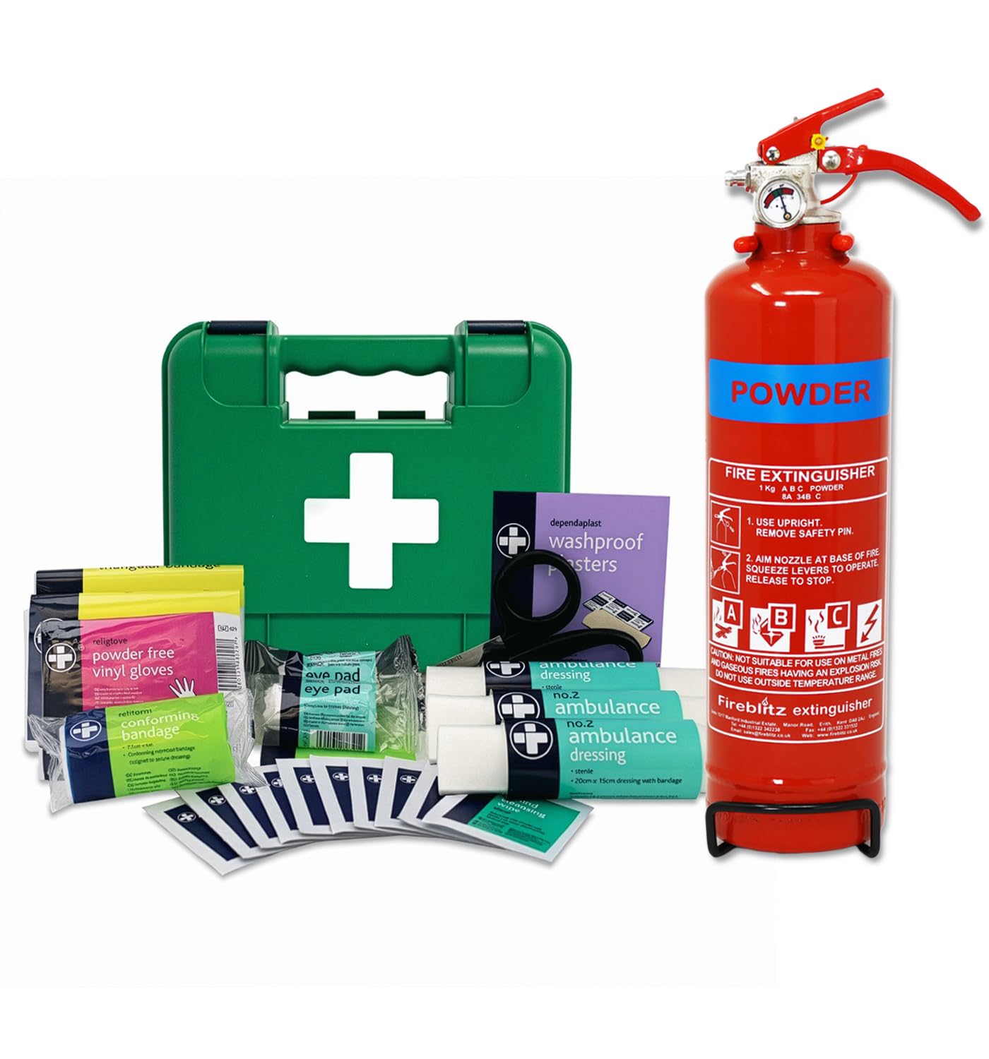 EVAQ8 Vehicle Fire Extinguisher 1KG and First Aid Kit for Taxis and Private Hire Vehicles PSV
